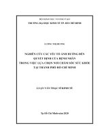 Nghiên cứu các yếu tố ảnh hưởng đến quyết định của bệnh nhân trong việc lựa chọn nơi chăm sóc sức khỏe tại thành phố hồ chí minh 