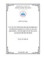 Các yếu tố ảnh hưởng đến quyết định mua sản phẩm lọ sanest của công ty yến sào khánh hòa   trường hợp người tiêu dùng tại thành phố hồ chí minh  