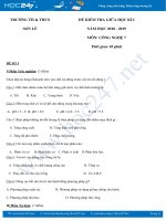 Đề kiểm tra giữa HK1 môn Công nghệ 7 năm học 2018- 2019 trường TH & THCS Sơn Lễ