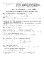 Đề thi cuối học kỳ I năm học 2016-2017 môn Hàm biến phức và biến đổi laplace