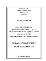 Nhận diện kiểu bài tập định hướng phát triển năng lực trong phân môn tiếng việt và làm văn cho học sinh thpt ở sách giáo khoa ngữ văn hiện hành  