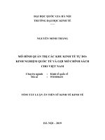 Tóm tắt Luận án Tiến sĩ Kinh tế quốc tế: Mô hình quản trị các khu kinh tế tự do: Kinh nghiệm quốc tế và gợi mở chính sách cho Việt Nam