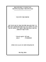 Tóm tắt Luận án Tiến sĩ Kinh tế: Kế toán quản trị chi phí, doanh thu và kết quả kinh doanh tại công ty xây dựng niêm yết trên thị trường chứng khoán Việt Nam