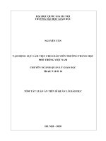Tóm tắt Luận án Tiến sĩ Quản lý giáo dục: Tạo động lực làm việc cho giáo viên trường trung học phổ thông Việt Nam