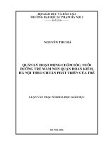 Quản lý hoạt động chăm sóc nuôi dưỡng trẻ em mầm non quận hoàn kiếm, hà nội theo hướng chuẩn phát triển của trẻ 