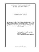 Phát triển năng lực vận dụng kiến thức vào thực tiễn cho học sinh THPT thông qua giải quyết các nhiệm vụ học tập chương oxi   lưu huỳnh lớp 10 