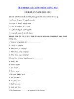 Đề thi học kì 2 lớp 5 môn tiếng Anh năm 2020 - 2021 số 2