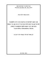 Nghiên cứu xây dựng cơ sở dữ liệu gis phục vụ quản lý tài nguyên đất ngập nước (thực nghiệm trên khu vực huyện tam nông tỉnh đồng tháp)    