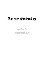 Bài giảng Mật mã học: Tổng quan về mật mã học - Huỳnh Trọng Thưa