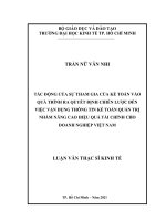 Tác động của sự tham gia của kế toán vào quá trình ra quyết định chiến lược đến việc vận dụng thông tin kế toán quản trị nhằm nâng cao hiệu quả tài chính cho doanh nghiệp việt nam 