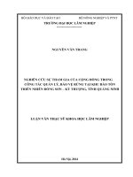 Nghiên cứu sự tham gia của cộng đồng trong công tác quản lý, bảo vệ rừng tại khu bảo tồn thiên nhiên đông sơn   kỳ thượng, tỉnh quảng ninh 
