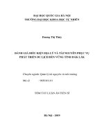 Tóm tắt Luận án Tiến sĩ Quản lý tài nguyên và môi trường: Đánh giá điều kiện địa lý và tài nguyên phục vụ phát triển du lịch bền vững tỉnh Đắk Lắk