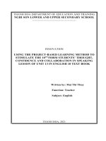 Using the project based learning method to stimulate the 10th form students’ thought, confidence and collaboration in speaking lesson of unit 13 in english 10 textbook 