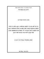 Tối ưu hóa quy trình chiết tách, đề xuất quy trình công nghệ thu nhận dịch chiết axit hidroxycitric từ vỏ quả bứa khô với quy mô 10 kg nguyên liệumẻ   