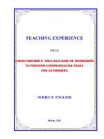 Using partners talks as a kind of homework to perform communicative tasks for 10 graders 