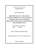 Biện pháp quản lý hoạt động giáo dục phòng ngừa tệ nạn xã hội cho học sinh tại các trường trung học cơ sở quận ngũ hành sơn, thành phố đà nẵng     