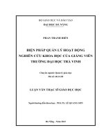 Biện pháp quản lý hoạt động nghiên cứu khoa học của giảng viên trường đại học trà vinh  