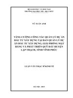 Tăng cường công tác quản lý dự án đầu tư xây dựng tại ban quản lý dự án đầu tư xây dựng, giải phóng mặt bằng và phát triển quỹ đất huyện lập thạch, tỉnh vĩnh phúc    