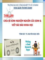 TRƯỜNG ĐẠI HỌC CƠNG NGHIỆP TP HỒ CHÍ MINH KHOA QUẢN TRỊ KINH DOANH THAM LUẬN CHIA SẺ KINH NGHIỆM NGHIÊN CỨU SINH & VIẾT BÀI BÁO KHOA HỌC