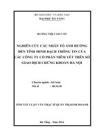 NGHIÊN CỨU CÁC NHÂN TỐ ẢNH HƯỞNG ĐẾN TÍNH MINH BẠCH THÔNG TIN CỦA CÁC CÔNG TY CỔ PHẦN NIÊM YẾT TRÊN SỞ GIAO DỊCH CHỨNG KHOÁN HÀ NỘI TÓM TẮT LUẬN VĂN THẠC SĨ