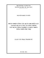 Hoàn thiện công tác quản trị nhân lực tại ban quản lý dự án công trình xây dựng nông nghiệp và phát triển nông thôn phú thọ    