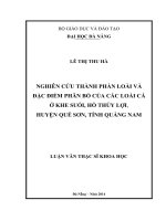 Nghiên cứu thành phần loài và đặc điểm phân bố của các loài cá ở khe suối, hồ thủy lợi, huyện quế sơn, tỉnh quảng nam  