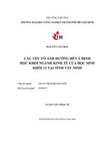 Các yếu tố ảnh hưởng đến ý định học khối ngành kinh tế của học sinh khôi 12 tại tỉnh tây ninh 