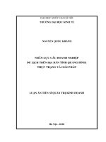 Luận án Tiến sĩ Quản trị kinh doanh: Nhân lực các doanh nghiệp du lịch trên địa bàn Tỉnh Quảng Bình - Thực trạng và giải pháp