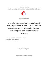 Các yếu tố ảnh hưởng đến hiệu quả hoạt động kinh doanh của các doanh nghiệp ngành bất động sản niêm yết trên thị trường chứng khoán việt nam 