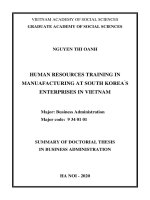 Summary of doctorial thesis in business administration human resources training in manuafacturing at south korea’s enterprises in vietnam 