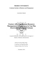 Factors affecting human resource  management effectiveness in tan phu  electricity company, vietnam   masters of business administration 