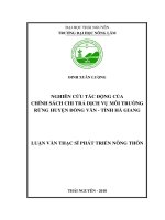 Nghiên cứu tác động của chính sách chi trả dịch vụ môi trường rừng huyện đồng văn tỉnh hà giang 