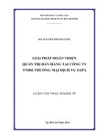 Luận văn Thạc sĩ Kinh tế: Giải pháp hoàn thiện quản trị bán hàng tại Công ty TNHH Thương mại Dịch vụ SAPA