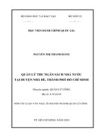 Tóm tắt Luận văn Thạc sĩ Quản lý công: Quản lý thu ngân sách nhà nước tại huyện Nhà Bè, Thành phố Hồ Chí Minh