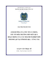 Luận văn Thạc sĩ Kinh tế: Ảnh hưởng của yếu tố cá nhân, yếu tố môi trường đến kết quả hoạt động của các doanh nghiệp mới thành lập tại tỉnh BR-VT