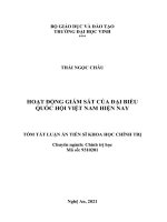 Tóm tắt Luận án Tiến sĩ Chính trị học: Hoạt động giám sát của đại biểu Quốc hội Việt Nam hiện nay