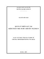 Luận văn Thạc sĩ Quản lý kinh tế: Quản lý nhân lực tại Kiểm toán nhà nước chuyên ngành IV