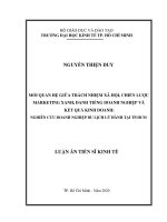 Luận án Tiến sĩ Kinh tế: Mối quan hệ giữa trách nhiệm xã hội, chiến lược marketing  xanh, danh tiếng doanh nghiệp và kết  quả kinh doanh - Nghiên cứu doanh nghiệp du lịch lữ hành