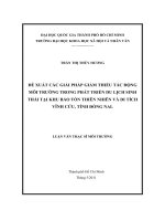 Đề xuất các giải pháp giảm thiểu tác động môi trường trong phát triển du lịch sinh thái tại khu bảo tồn thiên nhiên và di tích vĩnh cửu, tỉnh đồng nai     
