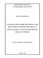 Ứng dụng công nghệ viễn thám và gis để xây dựng cơ sở dữ liệu phục vụ công tác quản lý bảo vệ môi trường khu vực côn đảo    