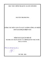 Tóm tắt Luận án Tiến sĩ Xây dựng Đảng và Chính quyền nhà nước: Công tác dân vận của lực lượng Công an nhân dân giai đoạn hiện nay