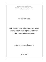 Luận văn thạc sĩ kinh tế giải quyết việc làm cho lao động nông thôn trên địa bàn huyện lâm thao, tỉnh phú thọ 