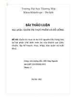 Quản trị mua và dự trữ nguyên liệu hàng hóa tại bộ phận chế biến món ăn của khách sạn (tiêu chuẩn, lập kế hoạch, mua, nhập, bảo quản và xuất kho).
