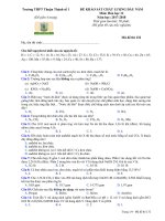 Đề KSCL đầu năm lớp 12 năm học 2017 – 2018 môn Hóa học trường THPT Thuận Thành 1 – Bắc Ninh