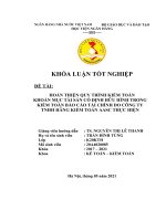 HOÀN THIỆN QUY TRÌNH KIỂM TOÁN            KHOẢN MỤC TÀI SẢN CỐ ĐỊNH HỮU HÌNH TRONG KIỂM TOÁN BÁO CÁO TÀI CHÍNH DO CÔNG TY TNHH HÃNG KIỂM TOÁN AASC THỰC HIỆN
