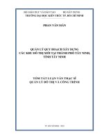 Tóm tắt Luận văn Thạc sĩ Quản lý đô thị và công trình: Quản lý quy hoạch xây dựng các khu đô thị mới tại thành phố Tây Ninh, tỉnh Tây Ninh
