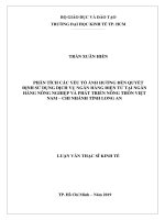 Phân tích các yếu tố ảnh hưởng đến quyết định sử dụng dịch vụ ngân hàng điện tử tại ngân hàng nông nghiệp và phát triển nông thôn việt nam   chi nhánh tỉnh long an​ 