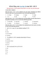 Đề thi Tiếng Anh vào lớp 10 năm 2021 - Đề 15
