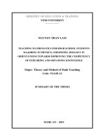 Summary of the thesis Theory and Method of Math Teaching:  Teaching Mathematics for high school students majoring in physics, chemsitry, biology in orientations towards improving