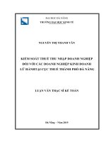 Kiểm soát thuế thu nhập doanh nghiệp đối với các doanh nghiệp kinh doanh lữ hành tại cục thuế thành phố đà nẵng 